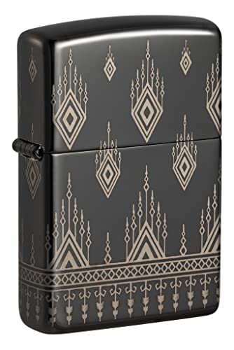 Sturmfeuerzeug - Tribal Pattern Oriental - High Polish Black Finish, 360 Lasergravur - Nachfüllbar - Wiederverwendbar - Windfestes Design - Made in USA