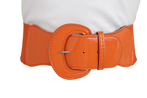 TFJ Women Elastic Waistband Belt Waist Hip Silver Metal Studs XS S M Orange