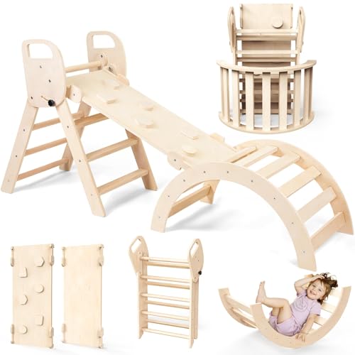 CozyLazy 7-in-1 Montessori Indoor Climbing Frame Set, Malleable Climbing Triangle with Slide and Climbing Arch, Ideal for Babies and Toddlers 1-6 Years, Promotes Play, Movement and Creativity