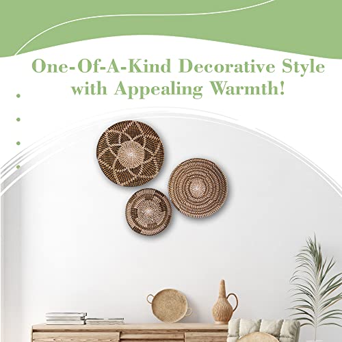 Extra Large Hanging Wall Basket Decor Set of 3, Woven Basket Wall Decor