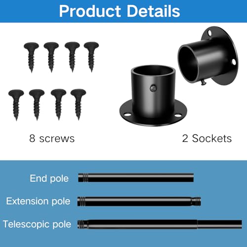 Wardrobe Rails and Fittings, Extendable Clothes Rail, Wardrobe Pole for Wardrobe and Cloakroom, Black, 68-90cm(Diameter 32mm)