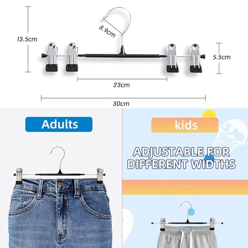 Supmaker 10 Pack Chrome Trouser Hanger,Heavy Duty Metal Pants Hangers, Skirt Hangers with Non-Slip Adjustable Clips,Space Saving Clothes Jeans Organizer