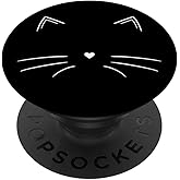 White Cat Face Black PopSockets Adhesive PopGrip
