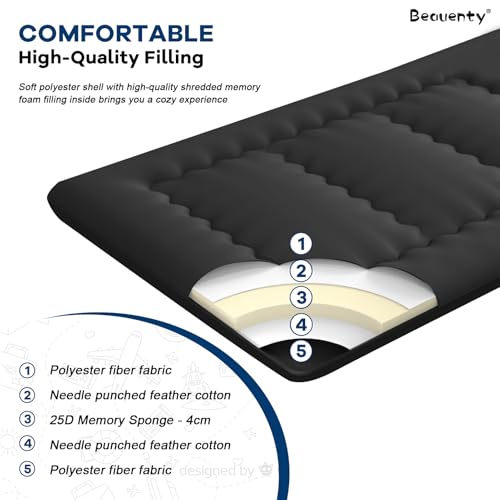 Beauenty Japanese Floor Mattress, Roll Up Quilted Bed Futon Mattress, Thicken Sleeping Pad, Portable Daybed Guest Bed,120 * 200CM Black(Style 2)