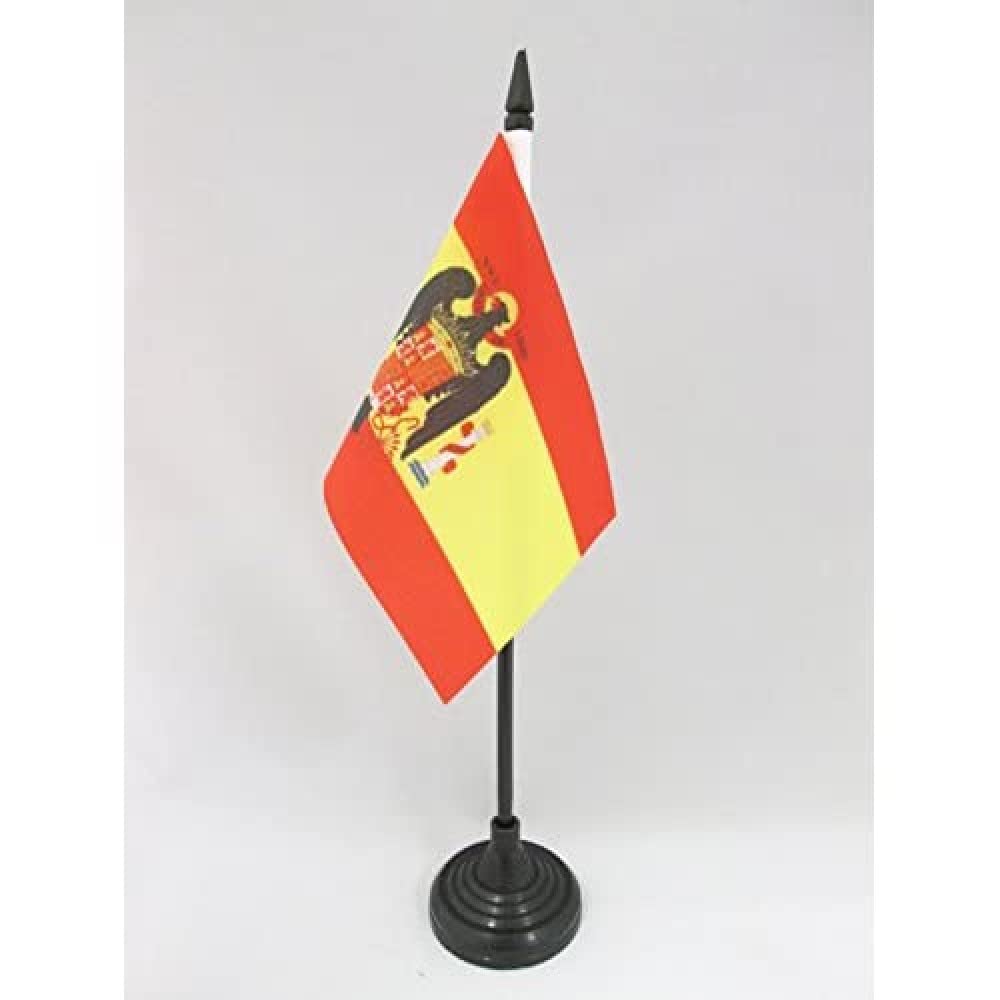 AZ FLAG - Spain under Franco 1945-1977 Table Flag 4'' x 6'' - Francoist Spanish Office Mini Banner 100% Polyester 15 x 10 cm - Mini Desk Flag with 10'' Pole and Black Plastic Base