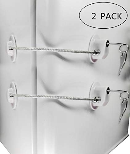 2 Pack Refrigerator Door Locks with 4 Keys with 3M Adhesive for Fridge, Freezer, Cabinet and More Child Safety Cable Locks Silver