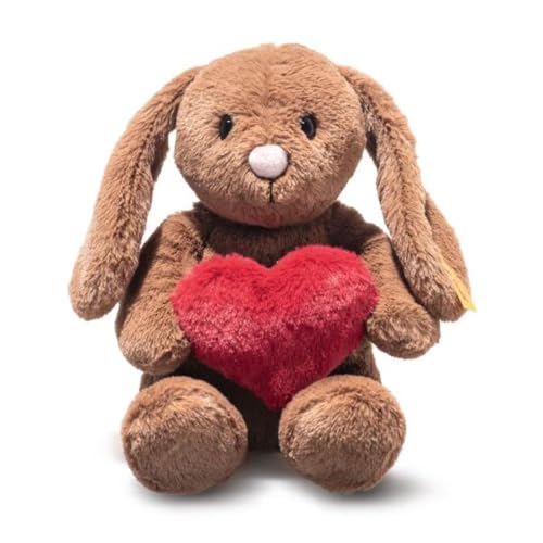 Steiff Handcrafted Since 1880 Premium Plush Stuffed Bunny with Stuffed Red Heart Soft Toy - 6" Hoppie Rabbit