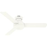 Hunter 44 inch Indoor Ceiling Fan No Light - White Modern Ceiling Fan without Light, 3 Blades, Low Profile Mount, For Bedroom