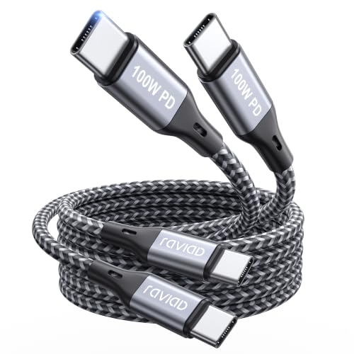 RAVIAD 100 W USB C Cable 2 m Pack of 2, PD Fast Charging Cable USB C to USB C, Nylon Braided USB C Charging Cable for iPhone 17 17e 16 16e 15 Pro Max, iPhone Air, Samsung Galaxy S26 S25, MacBook Air, Pad Pro