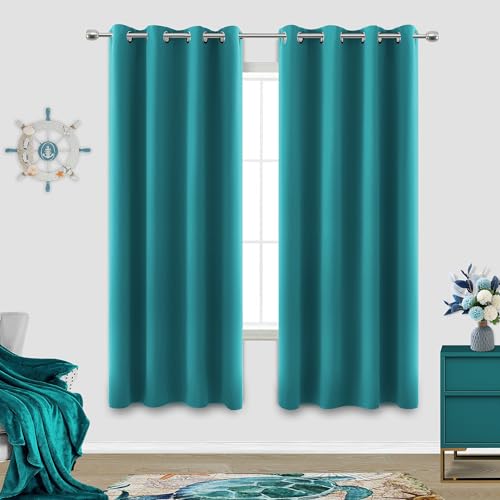 KOUFALL 63 Length Teal Blackout Curtains for Bedroom 2 Panels Set Grommet Top Blackout Block Light Blocking Darkening Blackout-Curtains for Bedroom Teens Girls Living Room,52x63 in Long — image 1