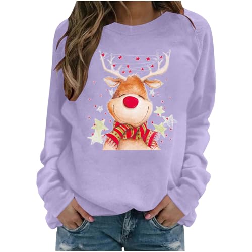 Christmas Jumpers for Women Xmas Funny Ugly Reindeer Pattern Printed Women's Fashion Christmas Jumper 2025 Classic Casual Capless Long Sleeve Tops Women Plus Size Festival Sweatshirt Novel Pullover