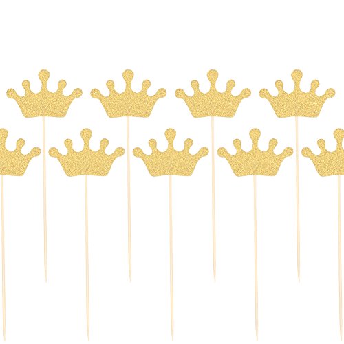 Zicome 50 Pack Double Sided Gold Glitter Crown Cupcake Toppers for Wedding Birthday Party Baby Shower (Crown) - Thumbnail 5