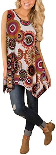 Webury Casual Floral Printed Sleeveless Tops for Women, Swing Tunic Shirts Red Taupe L