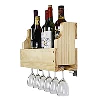 Old Oak Rustic Solid Wood Wall Mounted Wine Rack Wine Bottle Wine Glass Holder Display Rack (Natural)