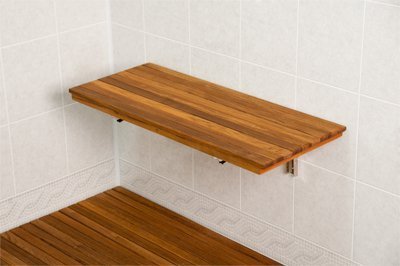 SeaLux Wall Mount 30" x 13" Folding Shower Teak Bench in Teak Board for Boat, Shower Room, Steam and Sauna Room