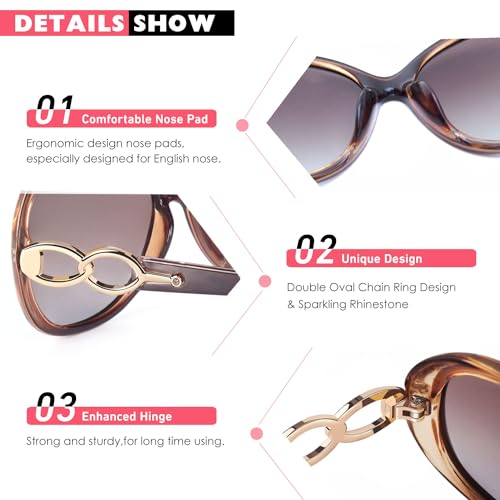CGID Sunglasses Womens Polarised Retro Designer Ladies Sun Glasses | Vintage Oversized Shades,Big Durable Frame,UV400 Protection for Driving Travel Beach