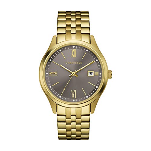 Reloj de cuarzo para hombre Caravelle diseñado por Bulova con correa de acero inoxidable, dorado, 20 (modelo: 44B122)