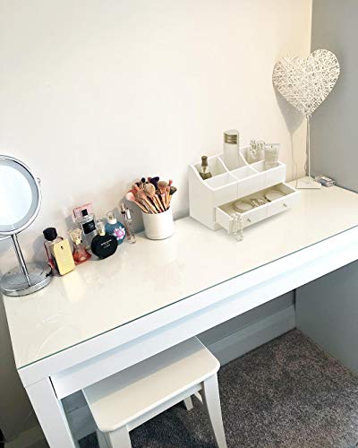 RR ROUND RICH DESIGN Solid Wood Makeup Jewelry Box Organizer with Drawer White
