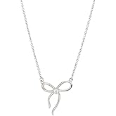 Vanbelle Sterling Silver-Rhodium Plated with 925 Stamp - Cubic Zirconia Stone Studded Sterling Silver Bow Pendant Necklace for Women