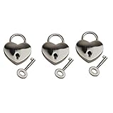 MagiDeal Lot of 3 Vintage Style Mini Padlock Key Lock Heart Shaped Silver Color