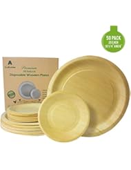 Disposable Wooden Plates Party Plates | Eco-Friendly, Compostable, Biodegradable Party Plate SetÂ | Heavy-Duty Round Dinner Plates for Wedding, Catering, Camping & Parties ( 25 each of 6