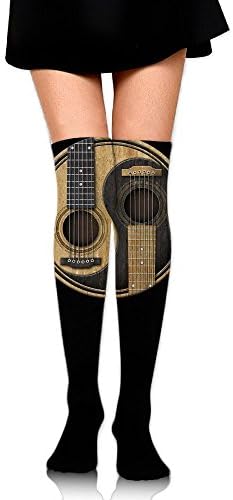 Women's Knee High Compression Thigh High Socks Old And Worn Acoustic Guitars Yin Yang For Football Sport Long Stockings
