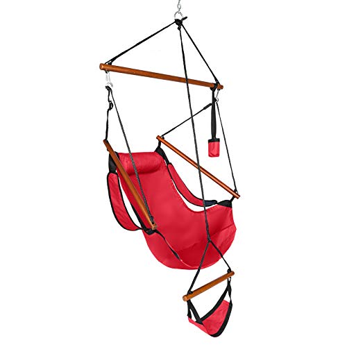 zhongxingenggeng Hollywoodschaukel Oxford Tuch Hängesessel mit Getränkehalter, Holzstab Perforation, klassisch rot…