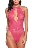 Avidlove Lingerie for Women Teddy One Piece Lace Babydoll Bodysuit (XXL, Rose Red)