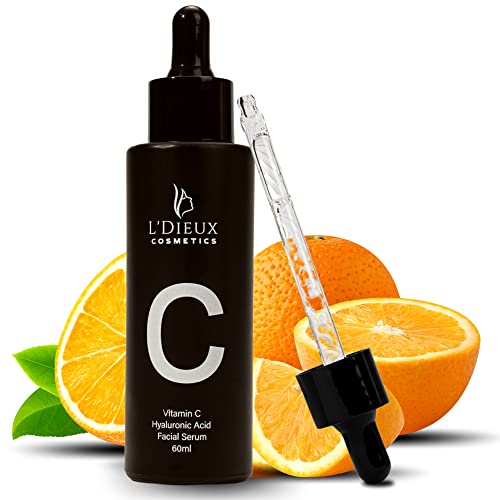Siero Viso con Vitamina C e Acido Ialuronico - 60ml - Riduce le Rughe, Migliora il Tono della Pelle e Combatte le Macchie - Siero viso con vitamina C per la Cura della Pelle