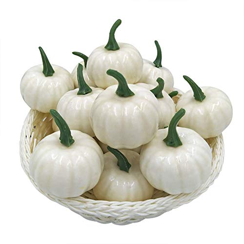 ShellKingdom Artificial Mini Pumpkin for Decoration, Fall Pumpkin for Home/Wedding Thanksgiving/Halloween/Party Decoration 12 PCS(White)