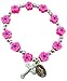 Pink Flower Shape Prayer Bead Rosary Miraculous Medal Charm Bracelet for Girls