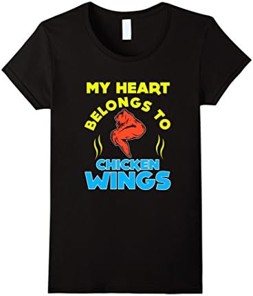 Women's My Heart Belongs To Chicken Wings T-shirt Food Funny Gift Large Black