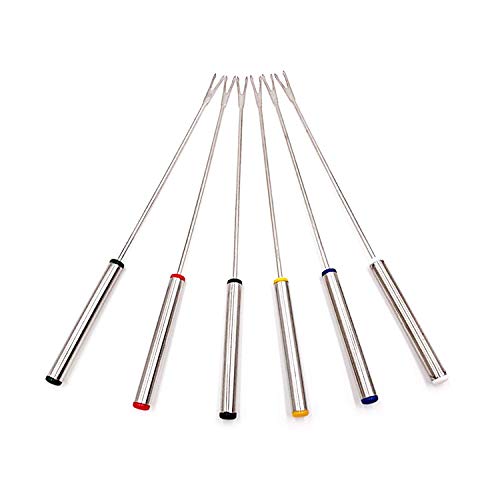 Stainless Steel Meat Fondue Forks 9.5" - Color Coding Cheese Fondue Forks with Heat Resistant Handle for Fruit Chocolate Fountain Marshmallow Shrimp BBQ Meat -6 PCS