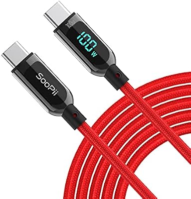 Cable USB C Carga Rápida Nylon Trenzado, Cable USB Tipo C con pantalla LED para lPhone 15/15 Pro/15 Plus/15 Pro Max,lPad Air, MacBook Pro,Galaxy S23/S22 (2M, Rojo)