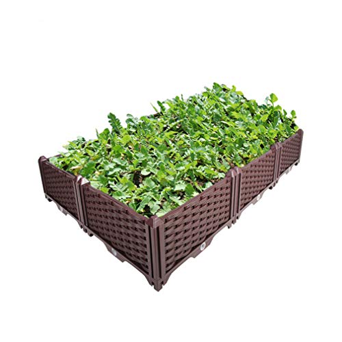 Hershii DIY Garden Raised Bed Plant Growing Container Kits Rectangular Plastic Vegetables Herbs Flowers Large Planter Box for Balcony, Patio, Backyard, Meadow – Brown – 46.06 X 30.7 X 8.66 Inches