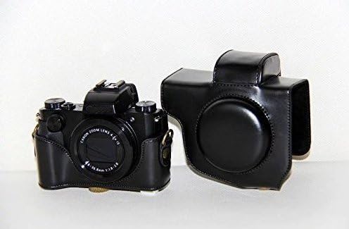 Hihouse Ancient Style Minimalist Fashion Style Blog Waterproof Protective Leather Camera Case Bag for Canon PowerShot G5X (black)