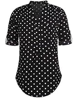 Hersife Women's Casual Chiffon Button V Neck Cuffed Sleeve Blouse Tops