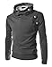 4BH Mens Casual Luxury Buckle Hoodie Slim Cotton Sweatshirts CHARCOAL US M(Tag size XL)