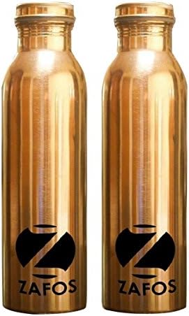 2 Bottles Zafos Pure Copper Yoga Water Bottle, 1000ML Handmade, Joint Free &amp; Leak Proof for Ayurvedic Health Benefits