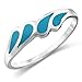925 Sterling Silver Simulated Turquoise Inlay Feathery Wave Design Ring