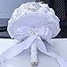 WJYIKEE Handmade Romantic Wedding Bouquet Bridal Holding Bouquets Bride Bridesmaid Bouqeut Wedding Decoration Silk Flowers with Rhinestone Decor (White)