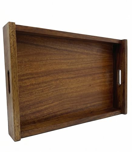 Charola de Servicio de Madera Parota 55x38x7 cm Bandeja Rectangular Grande para Desayuno en Cama Cocina Mesa Decorativa con Asas Integradas Color Nogal para Servir Alimentos Bebidas y Botanas Hogar XL