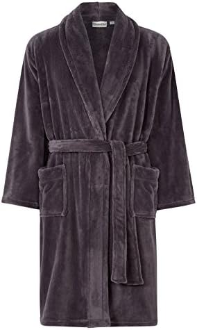 Walker Reid Mens Wrap Around Soft Fleece Dressing Gown Luxury Bath Robe with Pockets Medium (Grey)