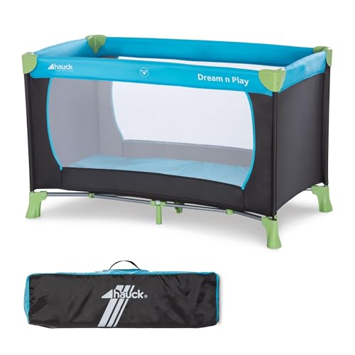 hauck Lit Parapluie Dream N Play 120 x 60 cm - Pour Bébés et Enfants de la Naissance à 15 kg, Léger, Pliage Compact, Sac de Transport et Fond Pliable Inclus, Bleu