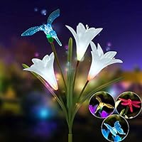 UPDD Lily Flower Solar Powered Garden Stake Light - Multi-Color Change LED Light Hummingbird Butterfly Dragonfly for Outdoor Path, Yard, Lawn, Patio,Garden, Backyard(29.5 inch)