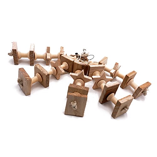 Borange Parrot Toys Bird Chewing Perch Colorful Wood Bite Stand Hanging Cages for Pet Birds Conure Macaw Cockatiel Cockatoo Decorative Accessories (Wood) - Thumbnail 6