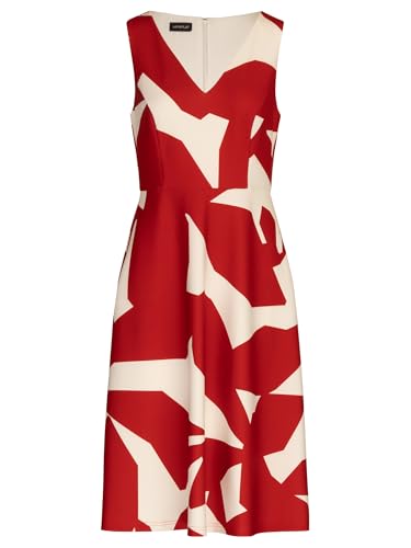 Apart - Vestido Corto de Tejido de Punto con Estampado gráfico, Rojo-Crema, 40