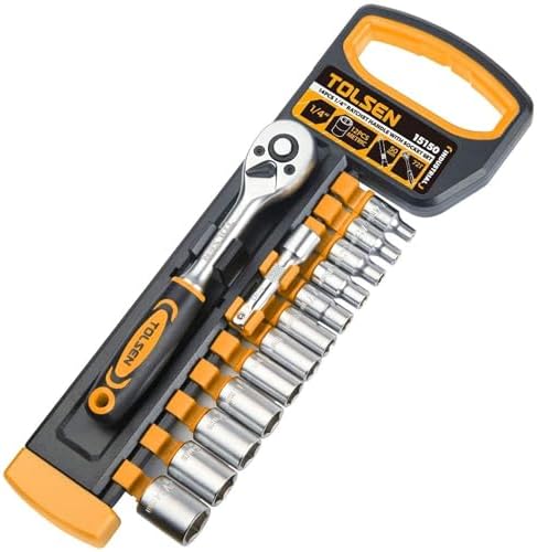 Tolsen Steckschlüssel-Set 3/8" – 12-teilig, Mit Ratschengriff (72 Zähne), Metrisch 8-19 Mm