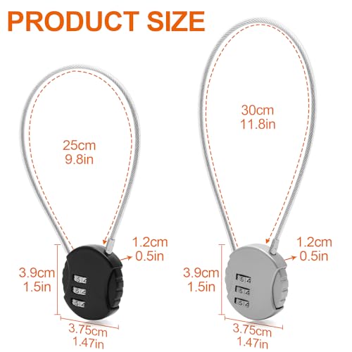 4 Pieces Steel Cable Lock with Combination, 3 Digit Combination Padlocks, Long Rope Padlock, Small Suitcase Padlocks for Aircraft (2 Sizes)