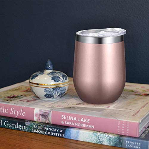 Bastwe 6 Pack Stainless Steel Stemless Wine Tumblers with Straw, 12 oz Double Wall Vacuum Insulated Wine Tumbler for Champagne, Cocktail, Beer, Coffee, Drinks (Navy Blue + Blue Gold + Rose Gold) - Thumbnail 5